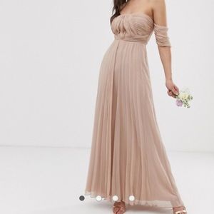 ASOS Blush Bridesmaid Bardot Ruched Pleated Dress